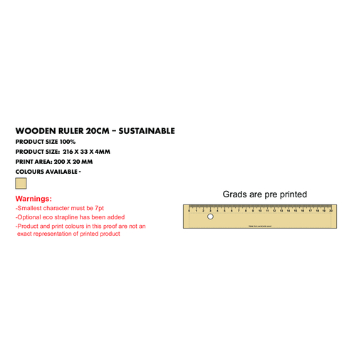 Holzlineal Aus Unbehandeltem Buchenholz , Green&Good, natur, Buche, 21,60cm x 1,00cm x 3,40cm (Länge x Höhe x Breite), Bild 3