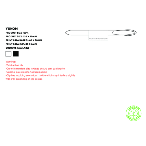 Yukon Kugelschreiber - Recycelt , Green&Good, weiß, biologisch abbaubares Plastik, 13,50cm x 1,00cm x 1,00cm (Länge x Höhe x Breite), Bild 7