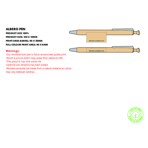 Albero Kugelschreiber - Aus Zertifizierter Forstwirtschaft , Green&Good, natur, Holz, 14,00cm x 1,00cm x 1,00cm (Länge x Höhe x Breite), Bild 5