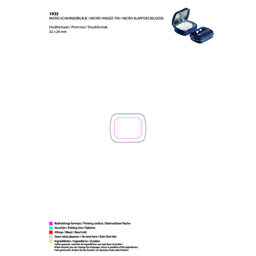 Micro Klappdeckeldose , blau, Metall, 3,50cm x 1,10cm x 4,20cm (Länge x Höhe x Breite), Bild 3