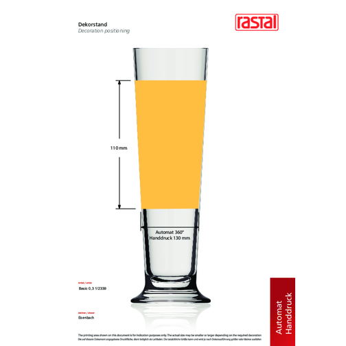 Basic Stange 0,3 L , Rastal, klar, Glas, 22,10cm (Höhe), Bild 4