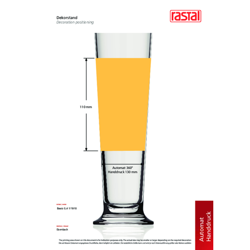 Basic Stange 0,4 L , Rastal, klar, Glas, 21,80cm (Höhe), Bild 2