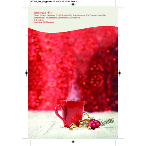 Klappkärtchen Teestunde , Teekanne, rot, Papier, Tee, Zellstoff, 12,50cm x 7,50cm (Länge x Breite), Bild 2