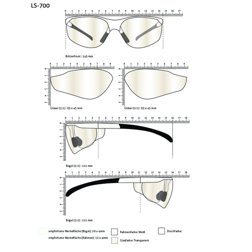Schutzbrille LS-700 , weiß, Kunststoff, 16,50cm x 4,60cm x 14,50cm (Länge x Höhe x Breite), Bild 2