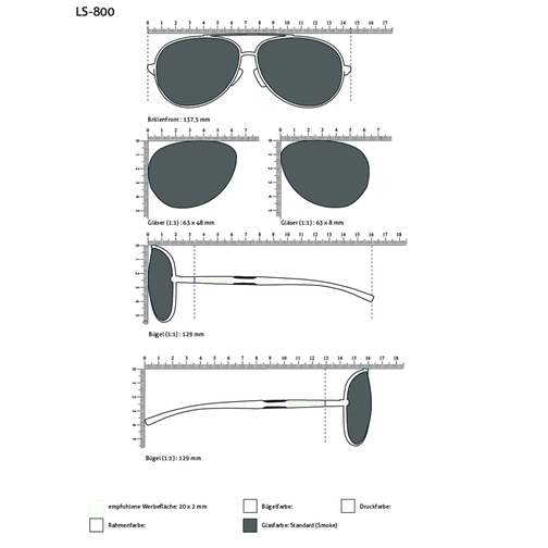 Sonnenbrille LS-800 , glänzend silber, Metall, 12,90cm x 4,80cm x 14,55cm (Länge x Höhe x Breite), Bild 2