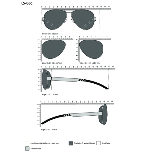 Sonnenbrille LS-860 , silber, Metall, 16,80cm x 5,20cm x 13,90cm (Länge x Höhe x Breite), Bild 4