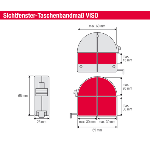 Sichtfenster Taschenbandmass VISO 3 M , individuell, Polyamid, 6,50cm x 2,50cm x 6,50cm (Länge x Höhe x Breite), Bild 4
