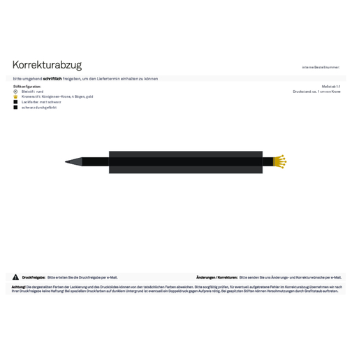 Bleistift Mit Metallkrone , schwarz, Krone gold, Holz, 19,00cm (Länge), Bild 5
