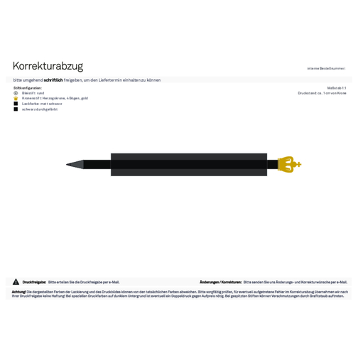 Bleistift Mit Metallkrone , schwarz, Krone gold, Holz, 19,00cm (Länge), Bild 5