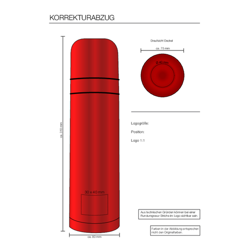 ROMINOX® Isolierkanne // Cup In Cup - Mit 2 Deckeln - Rot , rot, Edelstahl - farbig lackiert, Kunststoff, 8,00cm x 31,00cm x 8,00cm (Länge x Höhe x Breite), Bild 5