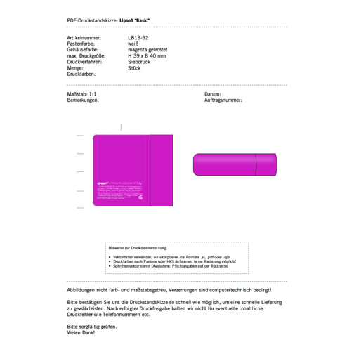 Lippenpflegestift Lipsoft Basic Magenta Gefrostet , pink, Gemischt, 1,80cm x 6,80cm x 1,80cm (Länge x Höhe x Breite), Bild 3