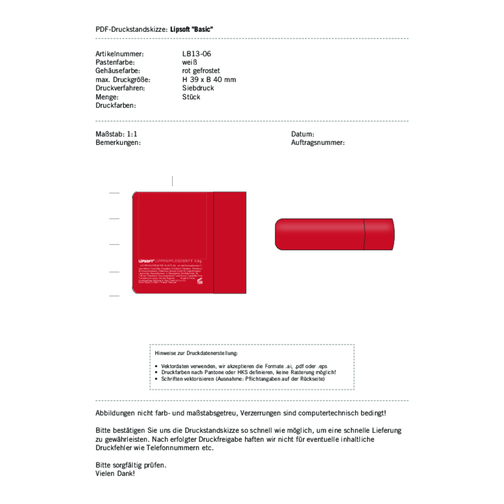 Lippenpflegestift Lipsoft Basic Rot Gefrostet , rot, Gemischt, 1,80cm x 6,80cm x 1,80cm (Länge x Höhe x Breite), Bild 3