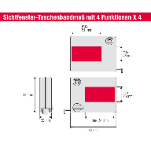 Sichtfenster Taschenbandmaß X4 3 M , rot, Polyamid, 6,00cm x 2,00cm x 8,00cm (Länge x Höhe x Breite), Bild 3