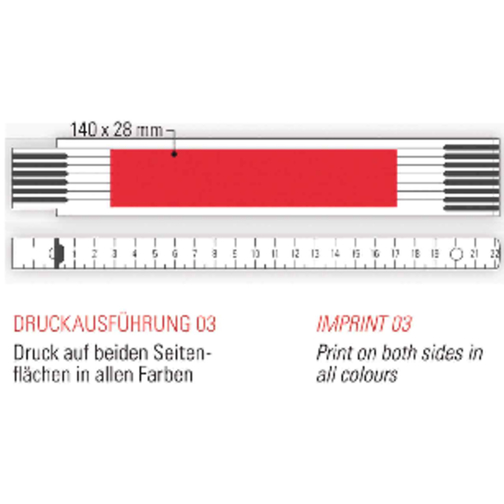 Holzzollstock 2 M , weiß, Buchenholz, 23,50cm x 1,60cm x 3,60cm (Länge x Höhe x Breite), Bild 4