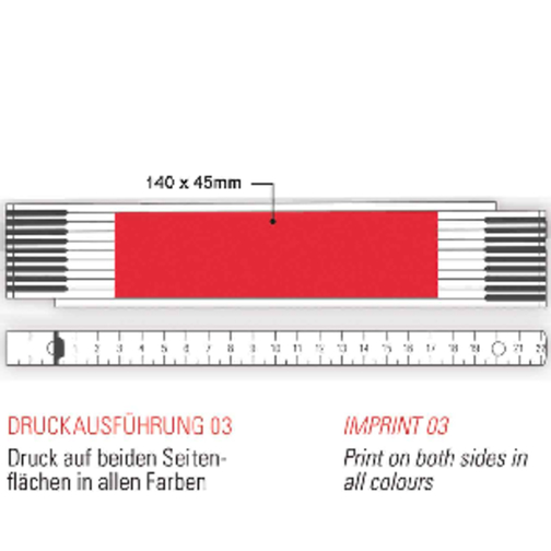 Holzzollstock 3 M , weiß/gelb, Buchenholz, 24,00cm x 1,60cm x 4,30cm (Länge x Höhe x Breite), Bild 4