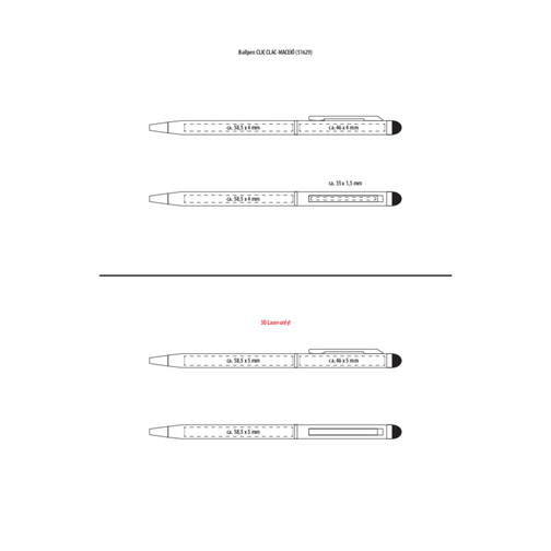 Kugelschreiber CLIC CLAC-MACEIÓ , ClicClac, weiß, Aluminium, Metall, 13,50cm x 0,80cm x 1,00cm (Länge x Höhe x Breite), Bild 2
