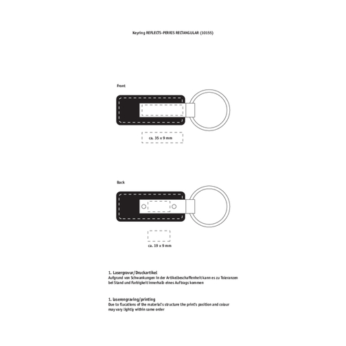Schlüsselanhänger RE98-PERRIS RECTANGULAR , Re98, schwarz/silber, Metall, Kunstleder, 9,90cm x 0,90cm x 3,50cm (Länge x Höhe x Breite), Bild 2