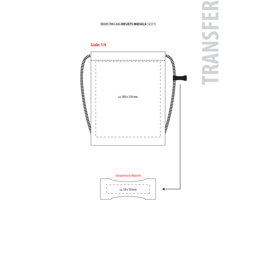 Turnbeutel REFLECTS-WASSILLA , Reflects, grau, 420D Polyester, 44,50cm x 0,30cm x 34,00cm (Länge x Höhe x Breite), Bild 2