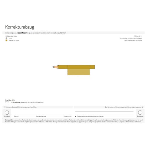 Bleistift, Lackiert, Rund, Kurz , gold, Holz, 8,50cm x 0,70cm x 0,70cm (Länge x Höhe x Breite), Bild 4
