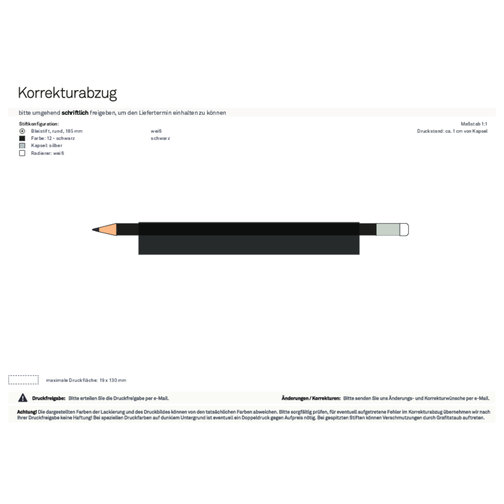 Bleistift Rund, Lackiert, Mit Radierer , schwarz/weiß, Holz, 18,50cm x 0,70cm x 0,70cm (Länge x Höhe x Breite), Bild 4