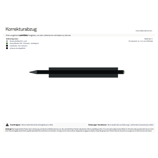 Schwarzer Bleistift Mit Original Preciosa®-Kristall , schwarz, Kristall grün, Holz, 17,70cm x 0,70cm x 0,70cm (Länge x Höhe x Breite), Bild 2