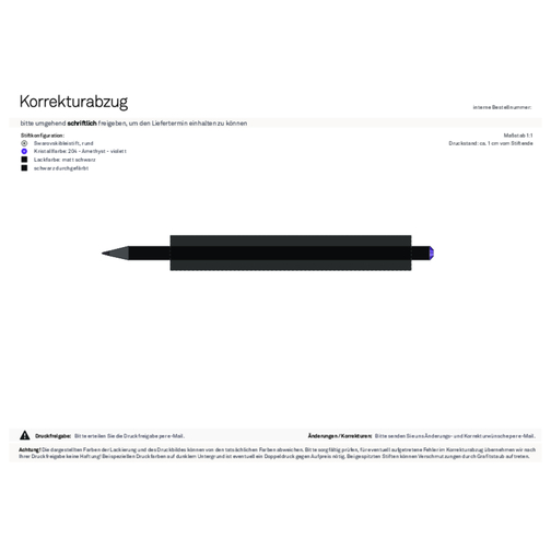 Schwarzer Bleistift Mit Original Preciosa®-Kristall , schwarz, Kristall violett, Holz, 17,70cm x 0,70cm x 0,70cm (Länge x Höhe x Breite), Bild 2