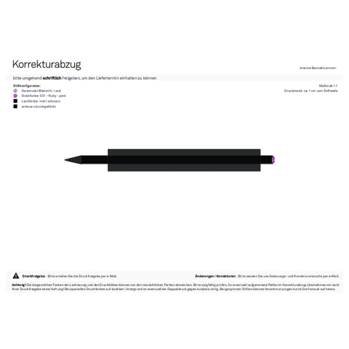 Schwarzer Bleistift Mit Original Preciosa®-Kristall , schwarz, Kristall pink, Holz, 17,70cm x 0,70cm x 0,70cm (Länge x Höhe x Breite), Bild 2