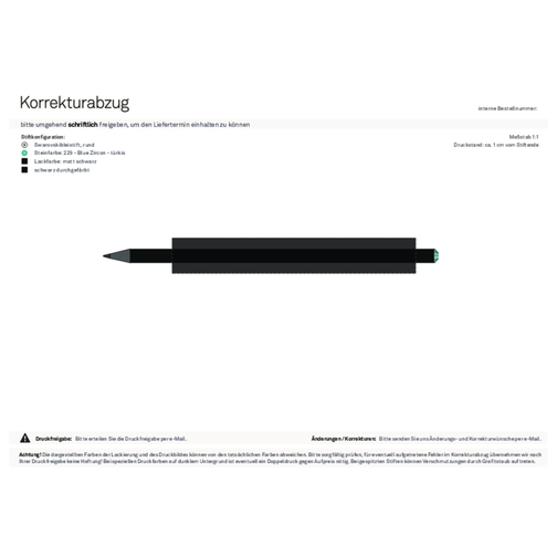 Schwarzer Bleistift Mit Original Preciosa®-Kristall , schwarz, Kristall türkis, Holz, 17,70cm x 0,70cm x 0,70cm (Länge x Höhe x Breite), Bild 2