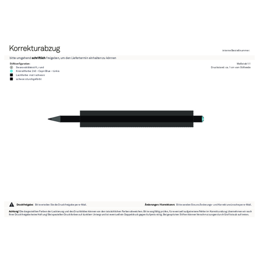 Schwarzer Bleistift Mit Original Preciosa®-Kristall , schwarz, Kristall türkisblau, Holz, 17,70cm x 0,70cm x 0,70cm (Länge x Höhe x Breite), Bild 2