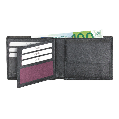 Geldscheintasche M. RFID Folie , schwarz, Rindnappaleder, 10,00cm x 11,50cm (Länge x Breite), Bild 4