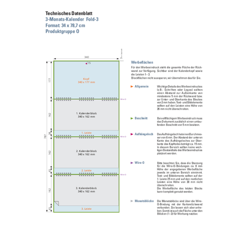 Faltbare Wand-Termin-Kalender Wire-O, 3-Monats-Planer 'Fold' , grau, Papier, 78,70cm x 34,00cm (Höhe x Breite), Bild 2