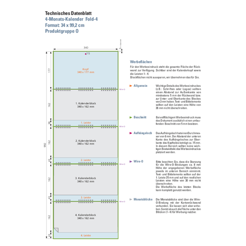 Foldbar vægterminskalender Wire-O, 4-måneders planlægger 'Fold', Billede 2