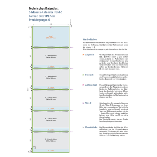 Faltbare Wand-Termin-Kalender Wire-O, 5-Monats-Planer 'Fold' , grau, Papier, 119,70cm x 34,00cm (Höhe x Breite), Bild 2