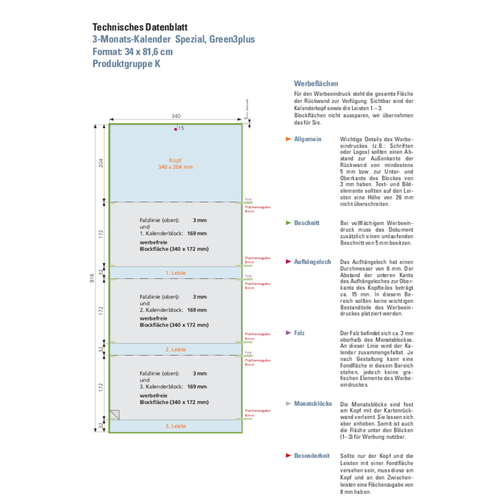 Faltbare Wand-Termin-Kalender, 3-Monats-Planer 'Spezial' , grün, Papier, 81,60cm x 34,00cm (Höhe x Breite), Bild 2