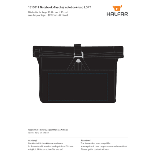 Notebook-Tasche LOFT , Halfar, schwarz, Polyester 600d, 13,00cm x 30,00cm x 40,00cm (Länge x Höhe x Breite), Bild 2