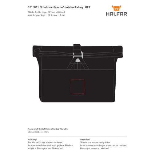 Notebook-Tasche LOFT , Halfar, schwarz, Polyester 600d, 13,00cm x 30,00cm x 40,00cm (Länge x Höhe x Breite), Bild 3