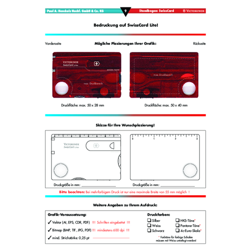 Victorinox Swiss Card 'Lite' , Victorinox, rot transparent, Kunststoff matt, 8,20cm x 0,45cm x 5,40cm (Länge x Höhe x Breite), Bild 5