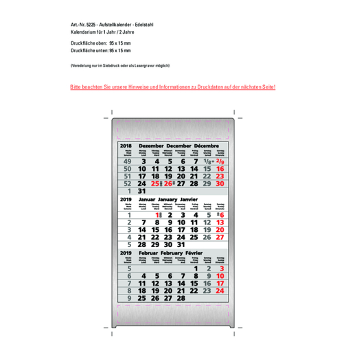 Aufstellkalender Edelstahl 2 Jahre , schwarz, rot, Edelstahl, 10,50cm x 23,00cm (Länge x Breite), Bild 4