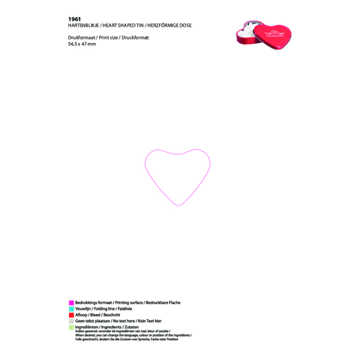 Herzförmige Dose , rot, Metall, 6,50cm x 1,80cm x 5,70cm (Länge x Höhe x Breite), Bild 3