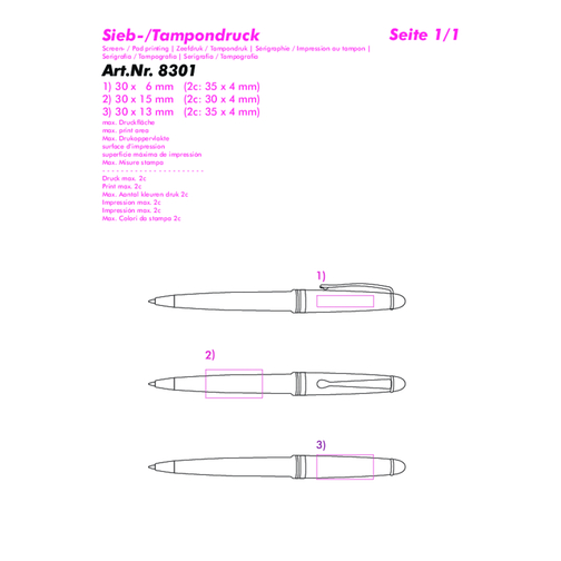 Kappendruck-Kugelschreiber 'Kappa' , weiss, silber, ABS, 13,60cm (Länge), Bild 3