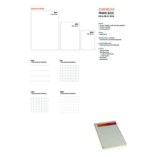 Schreibblock 'Primus' DIN A5, 50 Blatt , weiß, Einzelblätter: 70 g/m² holzfrei weiß, chlorfrei gebleicht, 21,00cm x 14,80cm (Höhe x Breite), Bild 2