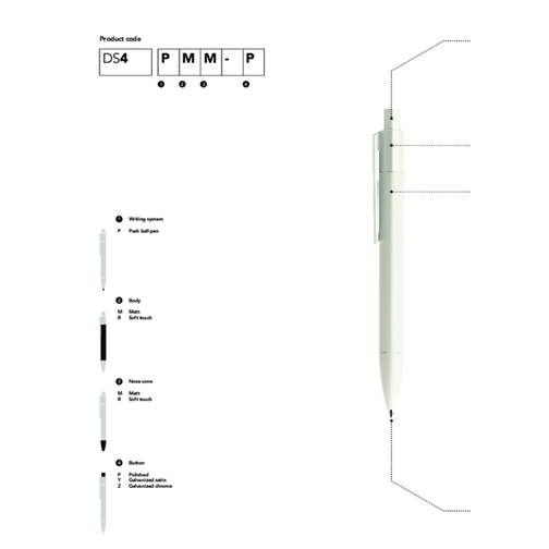 Prodir DS4 PMM Push Kugelschreiber , Prodir, weiß / silber satiniert, Kunststoff, 14,10cm x 1,40cm (Länge x Breite), Bild 7