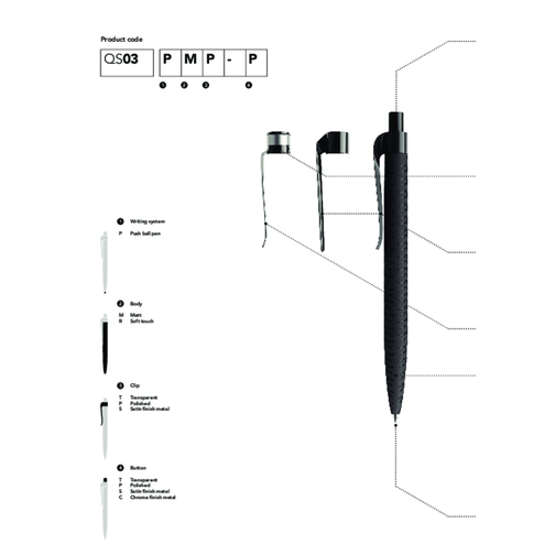 Prodir QS03 Soft Touch PRS Push Kugelschreiber , Prodir, schwarz/graphit, Kunststoff/Metall, 14,10cm x 1,60cm (Länge x Breite), Bild 7