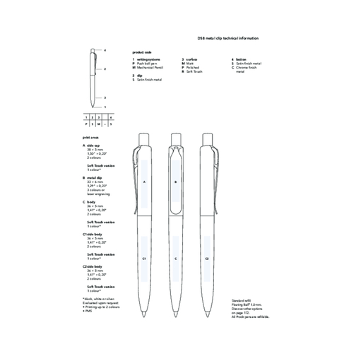 Prodir DS8 PSM Push Kugelschreiber , Prodir, weiß/silber, Kunststoff/Metall, 14,10cm x 1,50cm (Länge x Breite), Bild 7