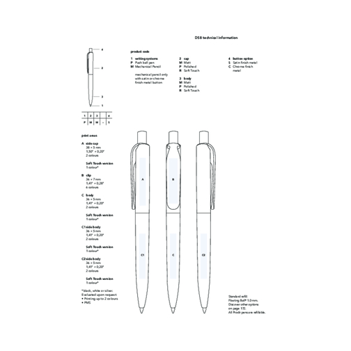 Prodir DS8 PMM Push Kugelschreiber , Prodir, weiß/silber poliert, Kunststoff/Metall, 14,10cm x 1,50cm (Länge x Breite), Bild 7