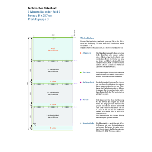 Foldable Wall Appointment Calendar Wire-O, 3-Month Planner 'Fold', Obraz 3