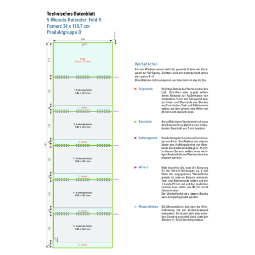 Foldable Wall Appointment Calendar Wire-O, 5-Month Planner 'Fold', Obraz 3