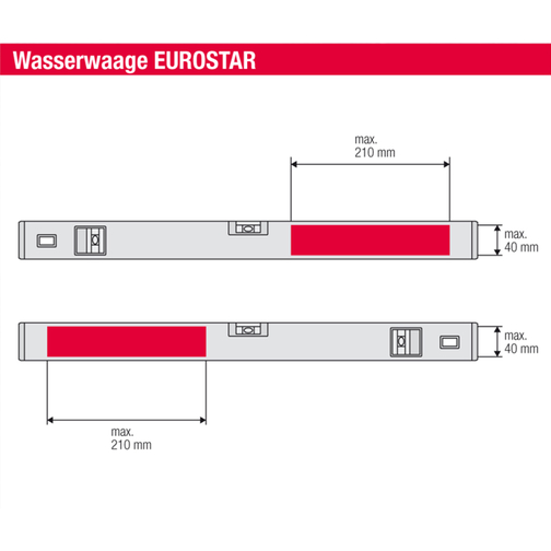 Wasserwaage Eurostar 40 Cm , silber, ALU, 40,00cm x 2,20cm x 5,00cm (Länge x Höhe x Breite), Bild 3