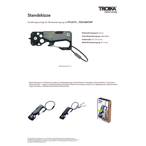 TROIKA Mini-Werkzeug TOOLINATOR , Troika, schwarz, titanfarben, Aluminium, Edelstahl, 8,50cm x 0,80cm x 3,90cm (Länge x Höhe x Breite), Bild 6