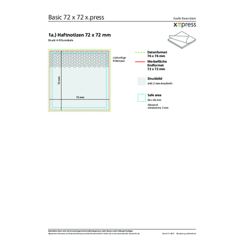 Haftnotiz Basic X.press 72 X 72 Mm , individuell, weißes Haftpapier, 7,20cm x 7,20cm (Länge x Breite), Bild 3